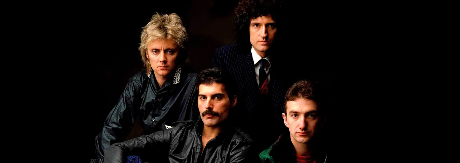 banner del sitio web con la imagen de la banda británica Queen del año 1980