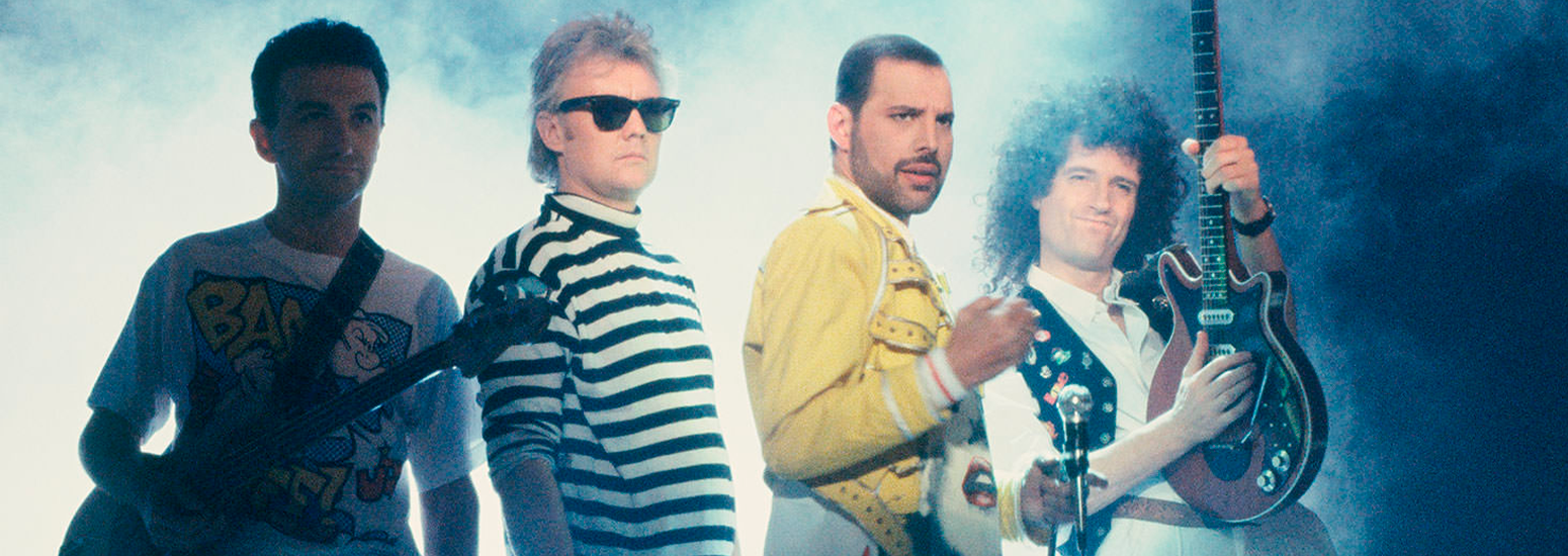banner del sitio web con la imagen de la banda británica Queen del año 1989